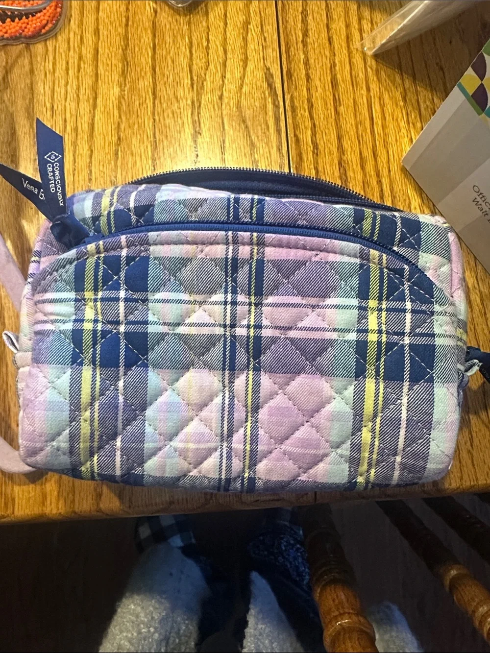 Vera Bradley Quilted Plaid Cosmetic Bag in Lavender, Blue & Mint